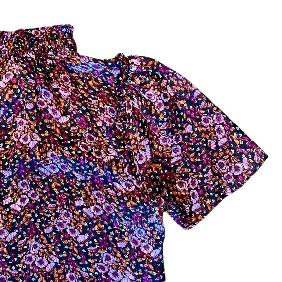 Melloday Floral Metallic Woven Feminine Romantic Flutter Sleeve Top S - Picture 6 of 7